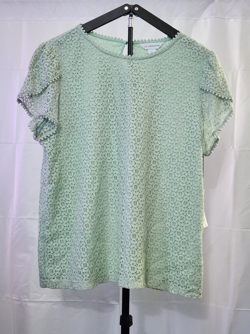 Liz Claiborne Pale Mint Lace Flutter Sleeve Blouse